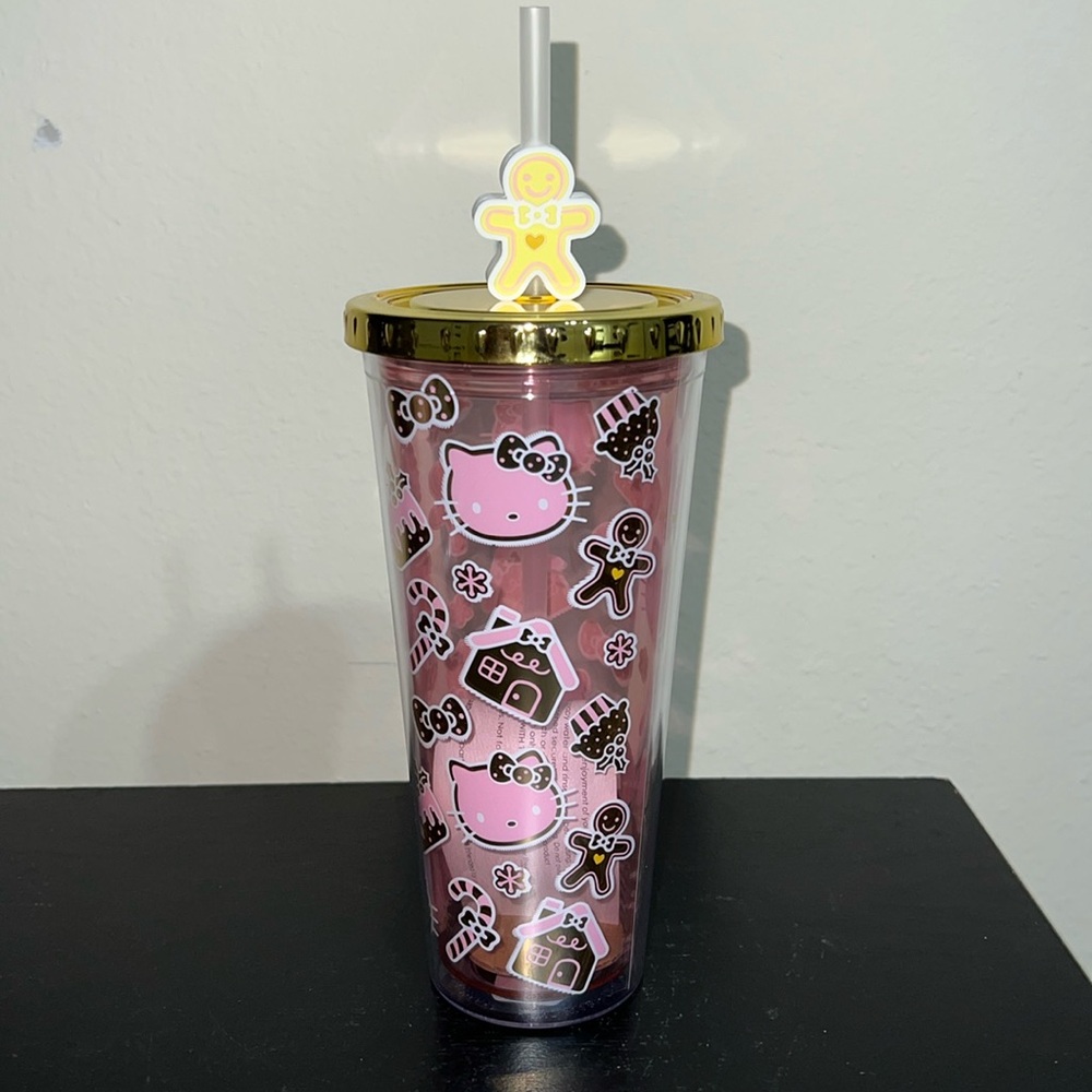 Sanrio Hello Kitty Gingerbread Cookie Pink & Gold Christmas Tumbler 2024